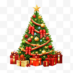 闪亮的圣诞树图片_用孤立的礼品盒装饰的圣诞树的插