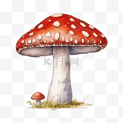 细腿毒菌水彩插图上的毒蘑菇