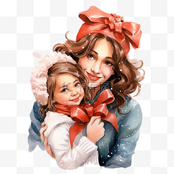 孩子的拥抱图片_幸福的家庭母亲和小女儿在圣诞节