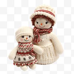 白色针织毛衣图片_雪人和布娃娃穿着圣诞针织毛衣，