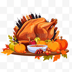 感恩节背景矢量图片_感恩节剪贴画感恩节火鸡与蔬菜和