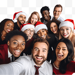 自拍装饰图片_戴着圣诞老人帽子的快乐的多民族
