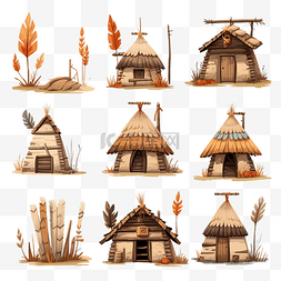 卡通房子秋天图片_朝圣者和美国原住民房屋孤立的矢