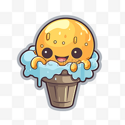可爱小丑贴纸图片_桶里可爱的橙色小丑冰淇淋甜筒 