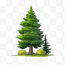 冬天卡通植物图片_卡通风格森林传统树中的绿松多彩