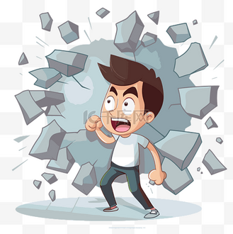 破碎的剪贴画卡通人物被破碎的石头推过裂缝 向量