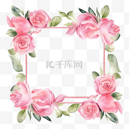 水彩粉红玫瑰开花框架适合婚礼情