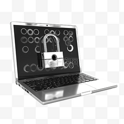 密码锁保护图片_3d 插图笔记本电脑密码锁