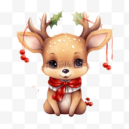 圣诞快乐可爱的驯鹿画着圣诞浆果