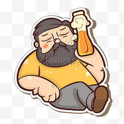 留着胡子的男人手里拿着啤酒休息
