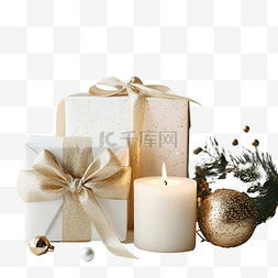 2020图片_白色表面有圣诞装饰和礼物的发光