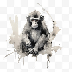 绘画小猴爬树元素立体免抠图案
