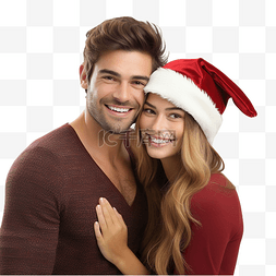 浪漫情快乐图片_快乐的年轻夫妇在孤立的圣诞老人