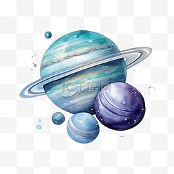 藍色星球图片_海王星水彩水彩插图与太阳系行星