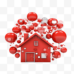 3d 红房子与聊天气泡隔离在线购物