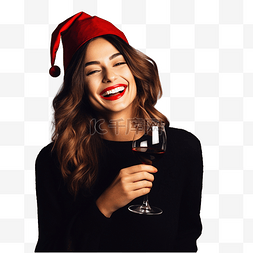圣诞树附近年轻美丽快乐的女孩喝