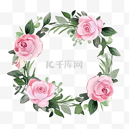 水彩花框剪贴画花边框与玫瑰和绿