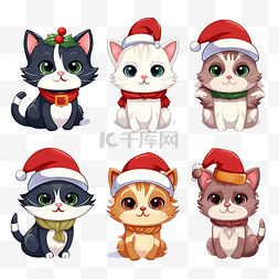 圣诞节期间猫动物角色的卡通插图