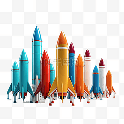互联网空间图片_3d 火箭翱翔不同的火箭飞得很高，