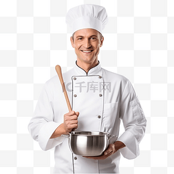 可爱的平底锅图片_厨师厨师面包师拿着酱锅和勺子