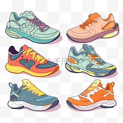 不同颜色的跑鞋卡通训练师剪贴画