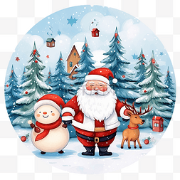雪人和驯鹿图片_圣诞快乐贺卡与卡通圣诞老人驯鹿