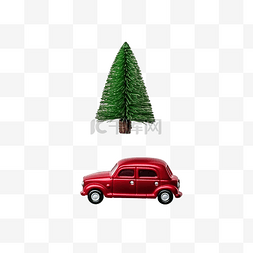 小红色玩具车和绿色圣诞树
