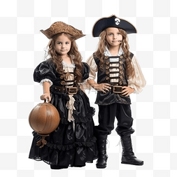 穿着海盗服装和万圣节装饰的女孩
