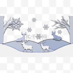 圣诞松树雪花图片_圣诞节冬季森林横图浅蓝色山