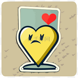 一颗红心图片_贴纸显示一颗黄心一颗红心和一杯