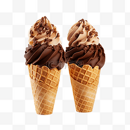 冰淇淋的甜筒图片_两个阳光明媚的巧克力冰淇淋甜筒