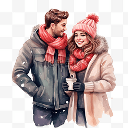 两个人站在图片_穿着暖和衣服的可爱情侣在圣诞装