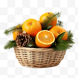 篮子里的圣诞组合物，里面有橙子