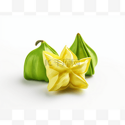 白色背景中的绿色和黄色星形水果