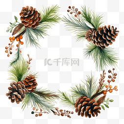 水彩画框图片_松树枝和锥体的圣诞框架