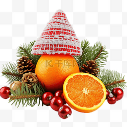 圣诞节组合物与橙子和冷杉树在圣