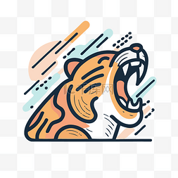 艺术描绘图片_有牙齿的老虎的线条艺术图标 向