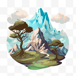 山和树剪贴画卡通风景与山和树 