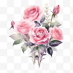 粉红色柔和的水彩玫瑰花花束布置