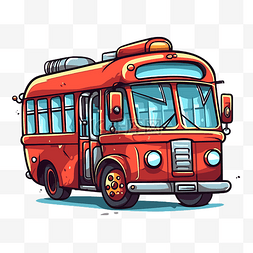 巴士剪贴画红色卡通公路巴士风格