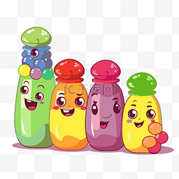 卡通饮料瓶图片_九柱剪贴画 4个彩色卡通饮料瓶，