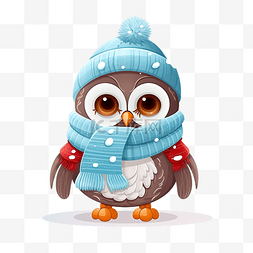 新年线性装饰图片_可爱的冬季鸟猫头鹰