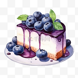 绘画颜料背景图片_水彩蓝莓芝士蛋糕颜料甜点
