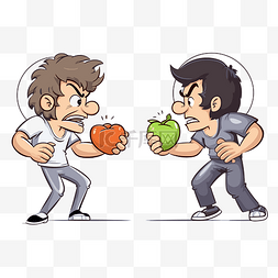 与剪贴画卡通两个人为苹果而战 