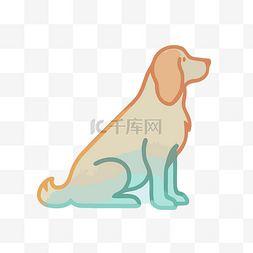 一只橙色和白色的狗，轮廓为蓝色