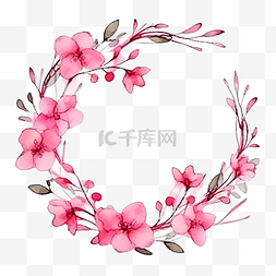 花干树枝图片_水彩粉红色九重葛与干树枝花圈框