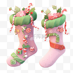 3d 插图冬青和糖果圣诞装饰袜子