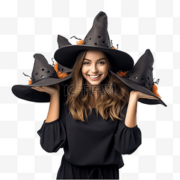 万圣节时，戴着帽子和女巫服装的