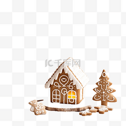 神秘的冬季村庄由自制圣诞饼干制
