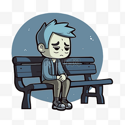蓝头发坐在木凳上的悲伤男人 向